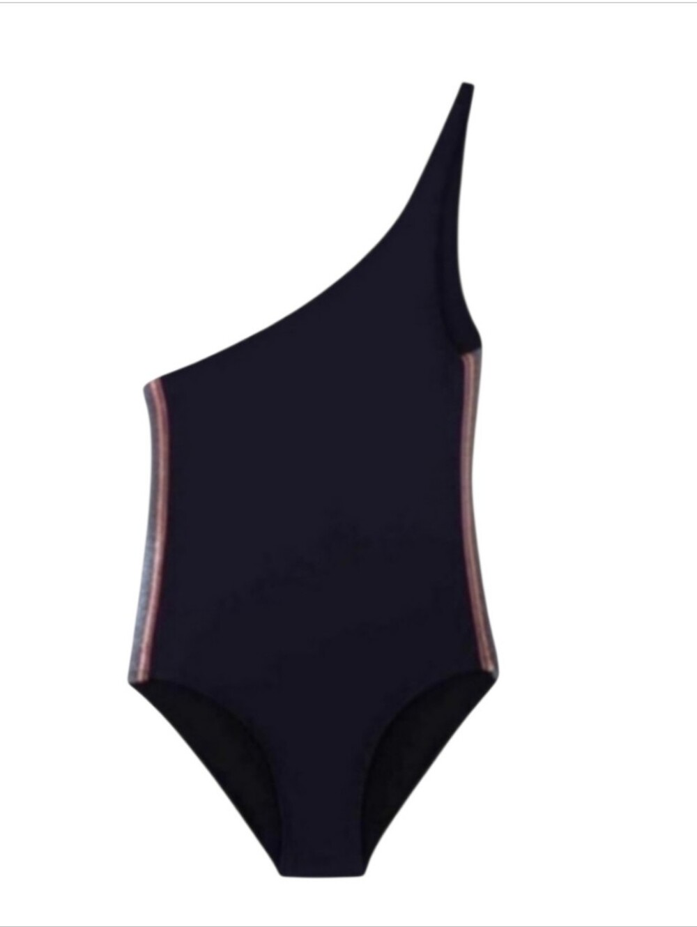 PilyQ Black w/ Rainbow Metallic Stripe One Shoulder One-Piece Girl's Size 6
